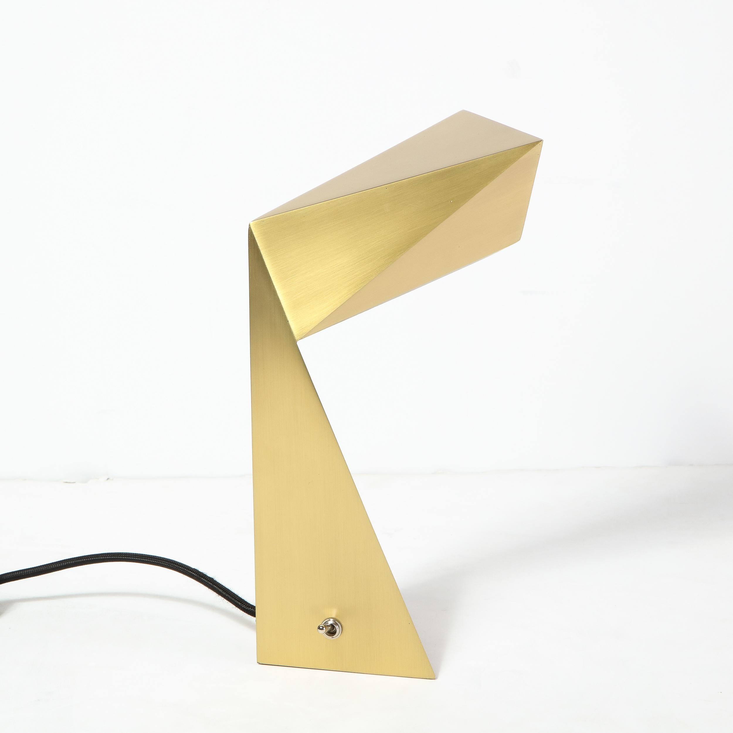 Modernist Brushed Brass Faceted Futurist Origami Lamp by Pouenat In Excellent Condition In New York, NY