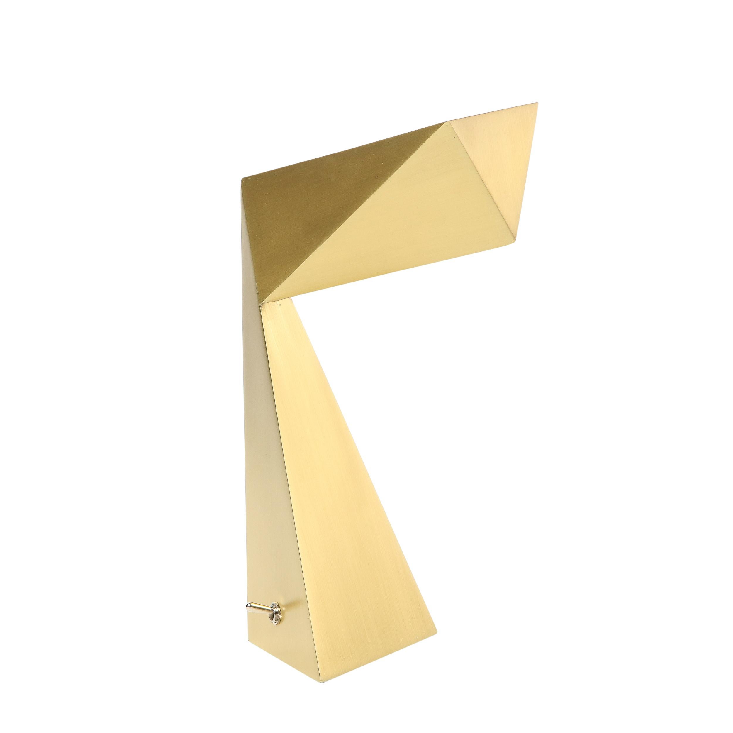 Modernist Brushed Brass Faceted Futurist Origami Lamp by Pouenat 1