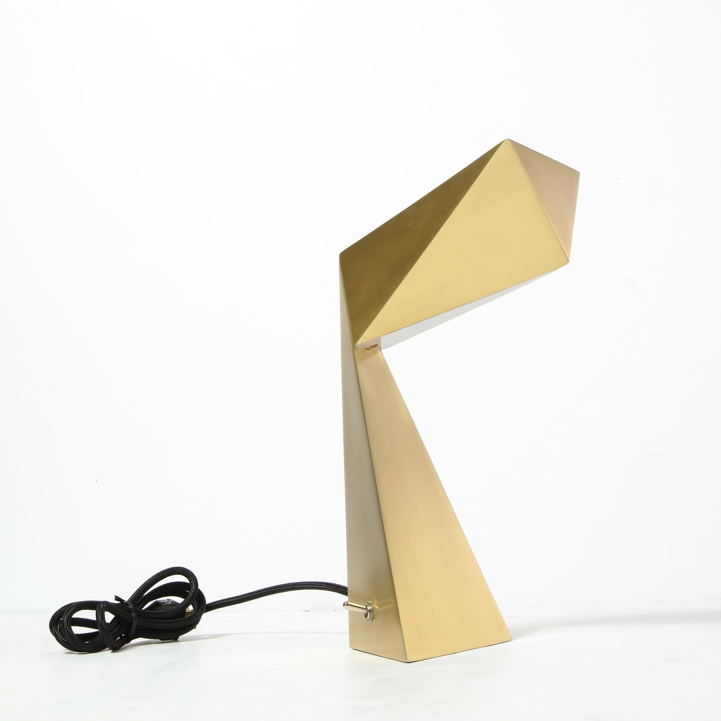 Modernist Brushed Brass Faceted Futurist Origami Lamp by Pouenat 3