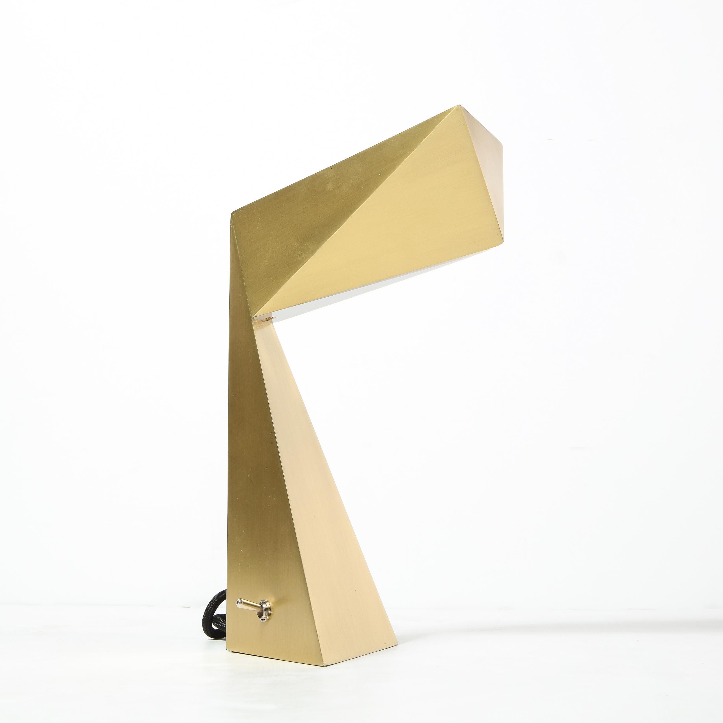 Modernist Brushed Brass Faceted Futurist Origami Lamp by Pouenat 4