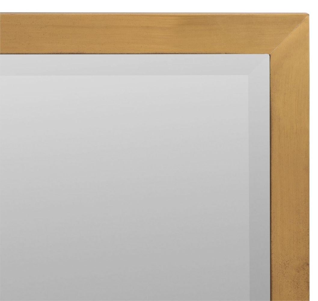 Minimalist Brushed Brass Framed Beveled Glass Mirror For Sale