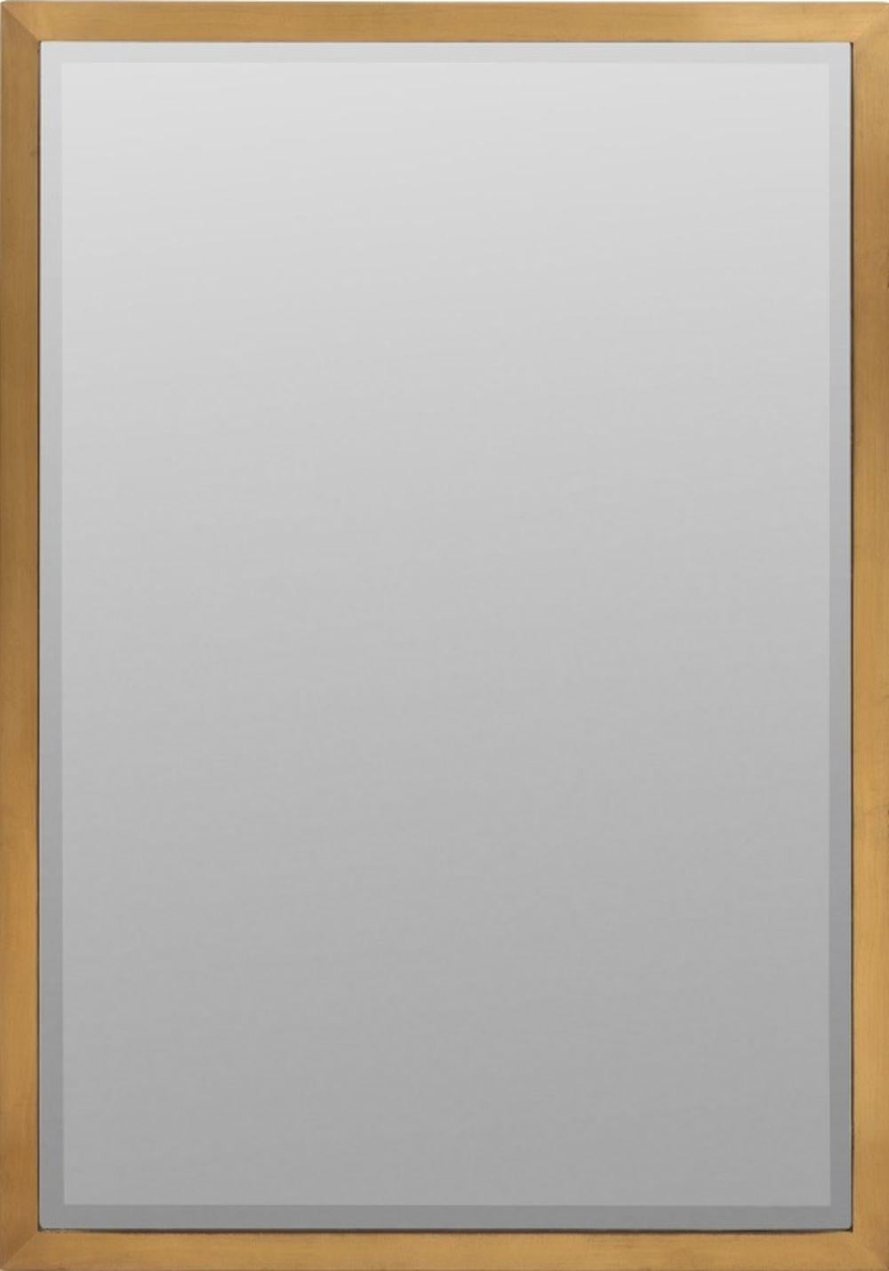 20th Century Brushed Brass Framed Beveled Glass Mirror For Sale