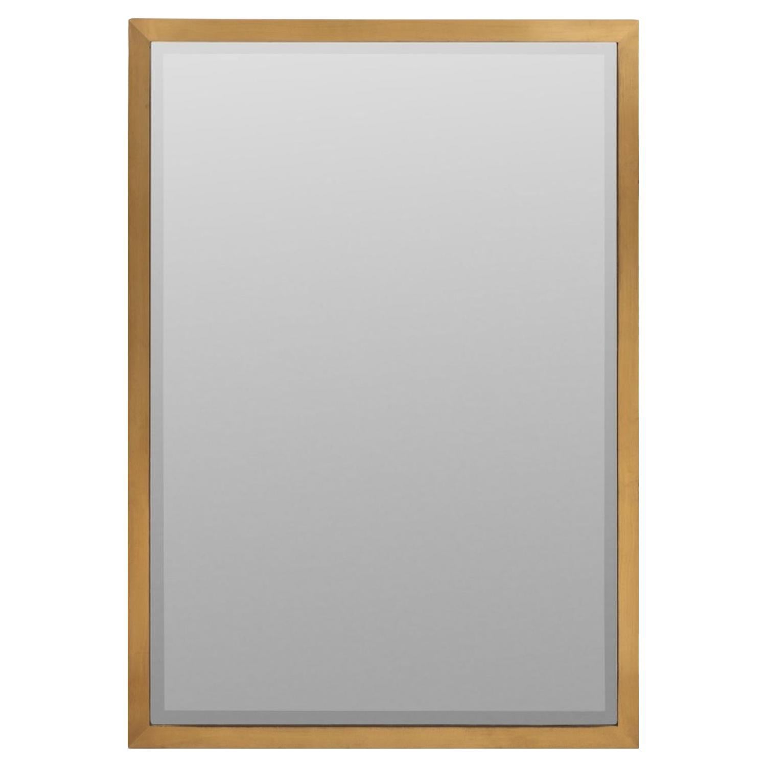 Brushed Brass Framed Beveled Glass Mirror For Sale