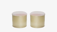 Brushed Brass “Mushroom” Pouf in Blush Velvet by Montage