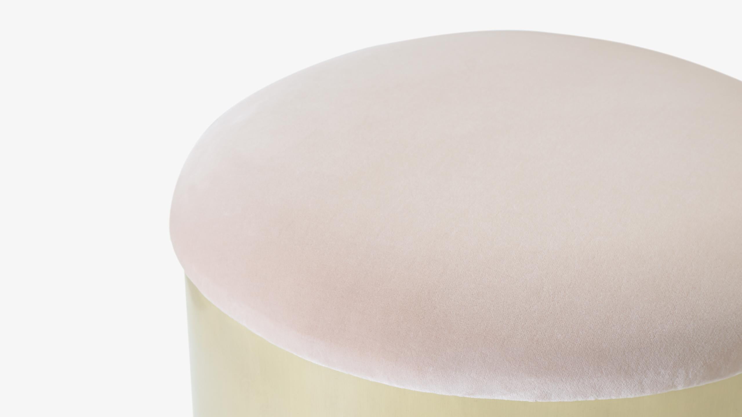 Mid-Century Modern Brushed Brass “Mushroom” Pouf in Blush Velvet by Montage For Sale