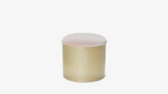 Brushed Brass “Mushroom” Pouf in Blush Velvet by Montage, Pair