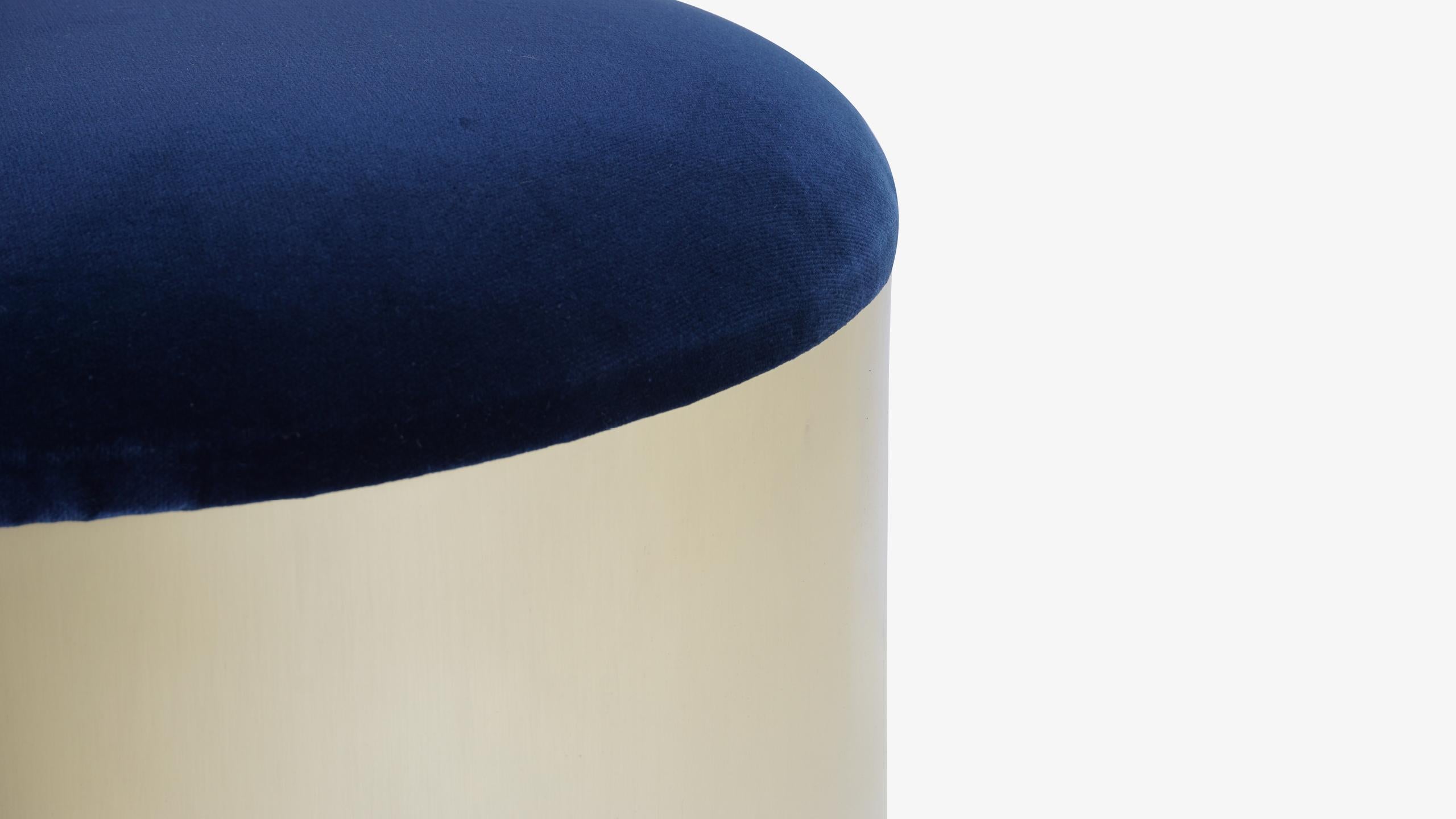 Mid-Century Modern Brushed Brass “Mushroom” Pouf in Velvet by Montage For Sale