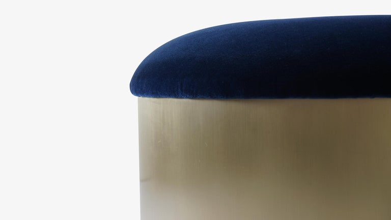 American Brushed Brass “Mushroom” Pouf in Velvet by Montage For Sale