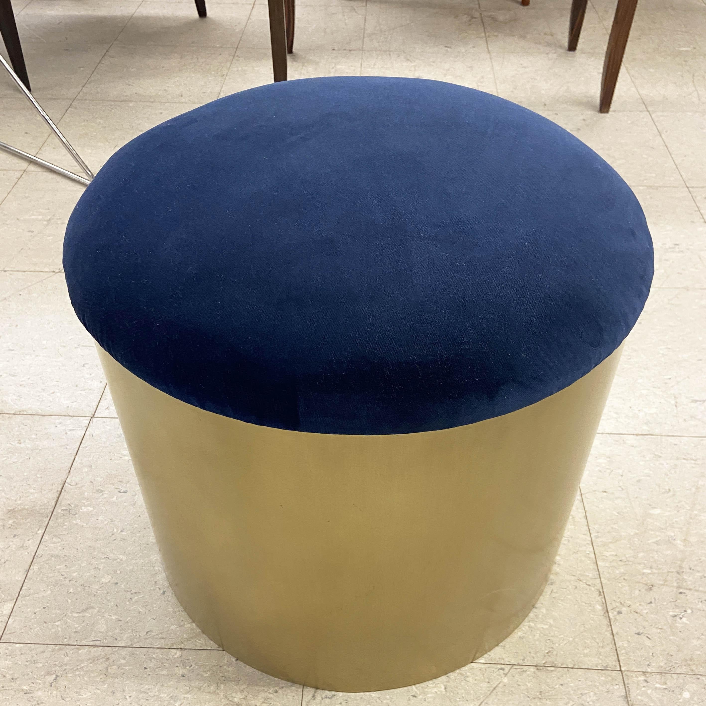 Plated Brushed Brass “Mushroom” Pouf in Velvet by Montage For Sale