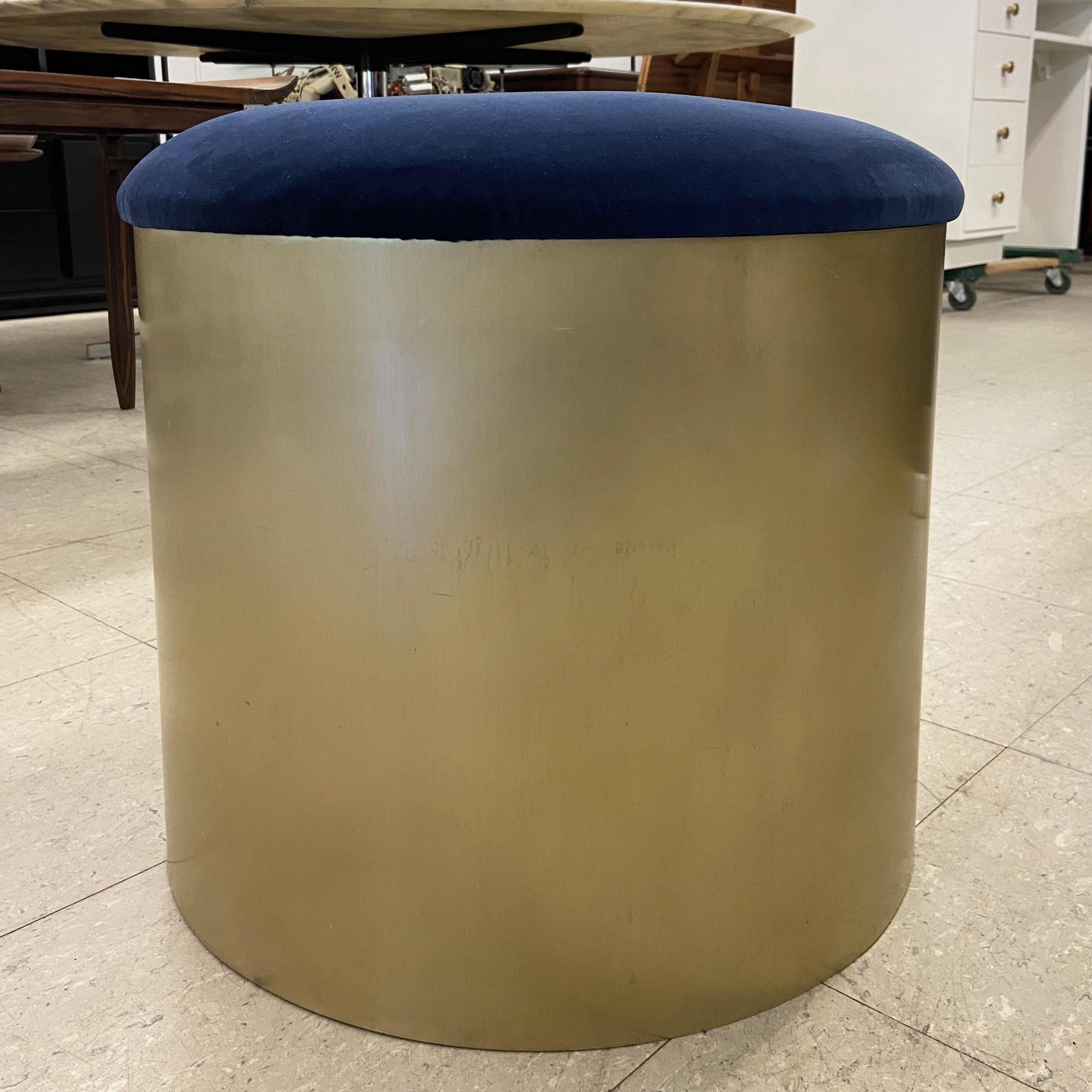 Brushed Brass “Mushroom” Pouf in Velvet by Montage In Excellent Condition For Sale In Wilton, CT