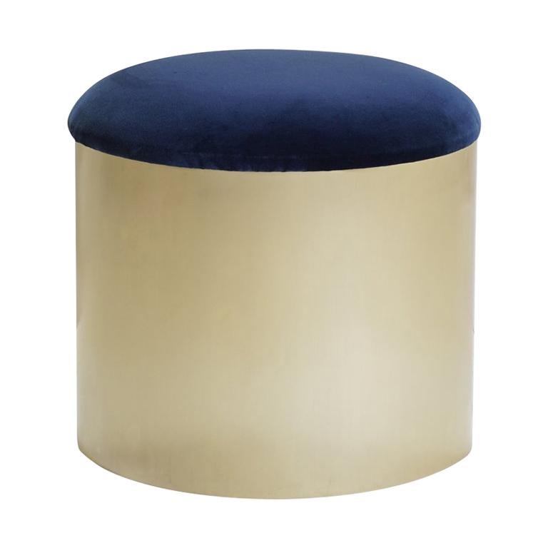 Brushed Brass “Mushroom” Pouf in Velvet by Montage For Sale