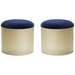 Brushed Brass “Mushroom” Pouf in Velvet by Montage, Pair