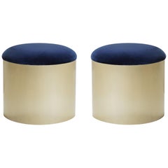 Brushed Brass “Mushroom” Pouf in Velvet by Montage, Pair