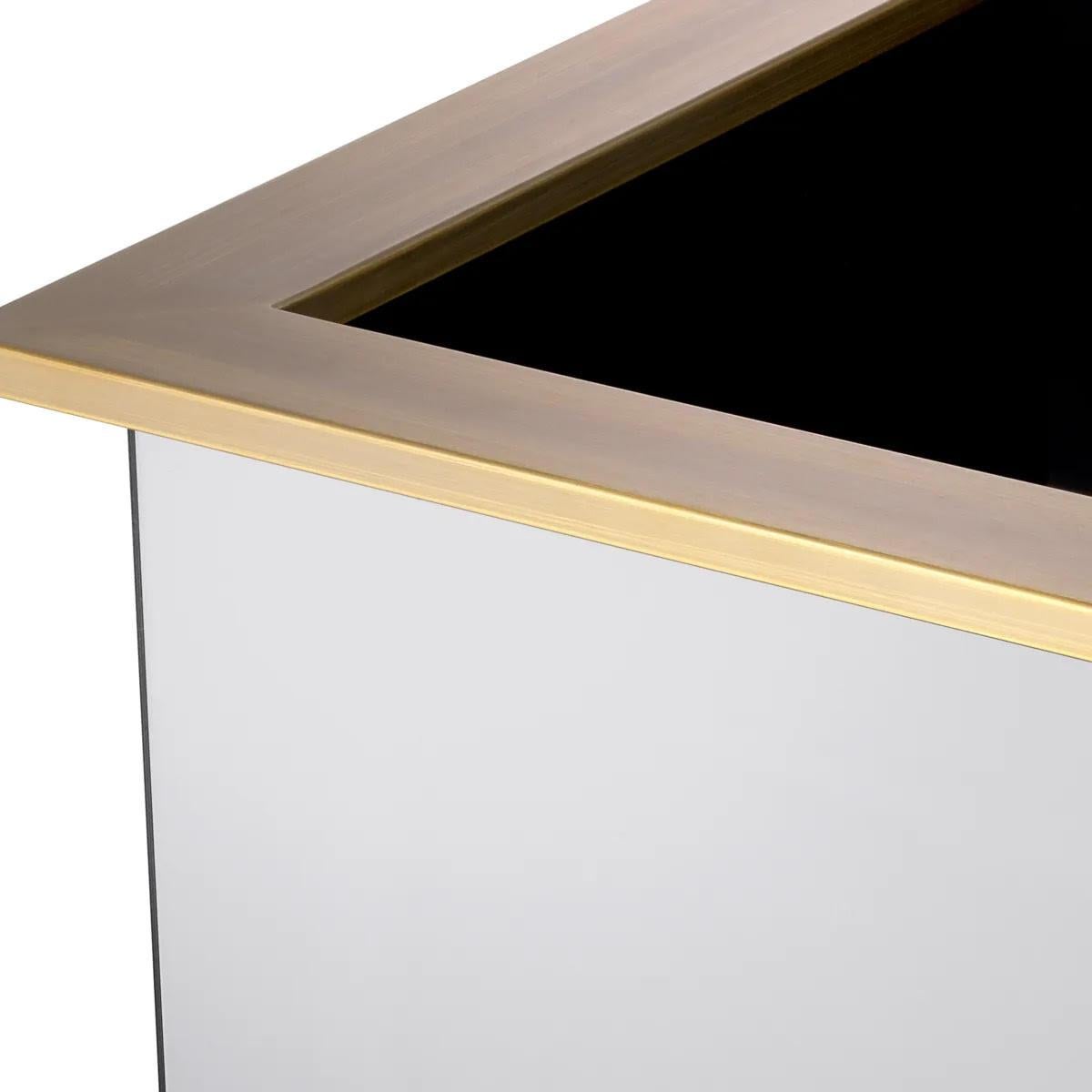 French Brushed Brass Planter with Smoked Mirrored Glass, Modern Design. For Sale