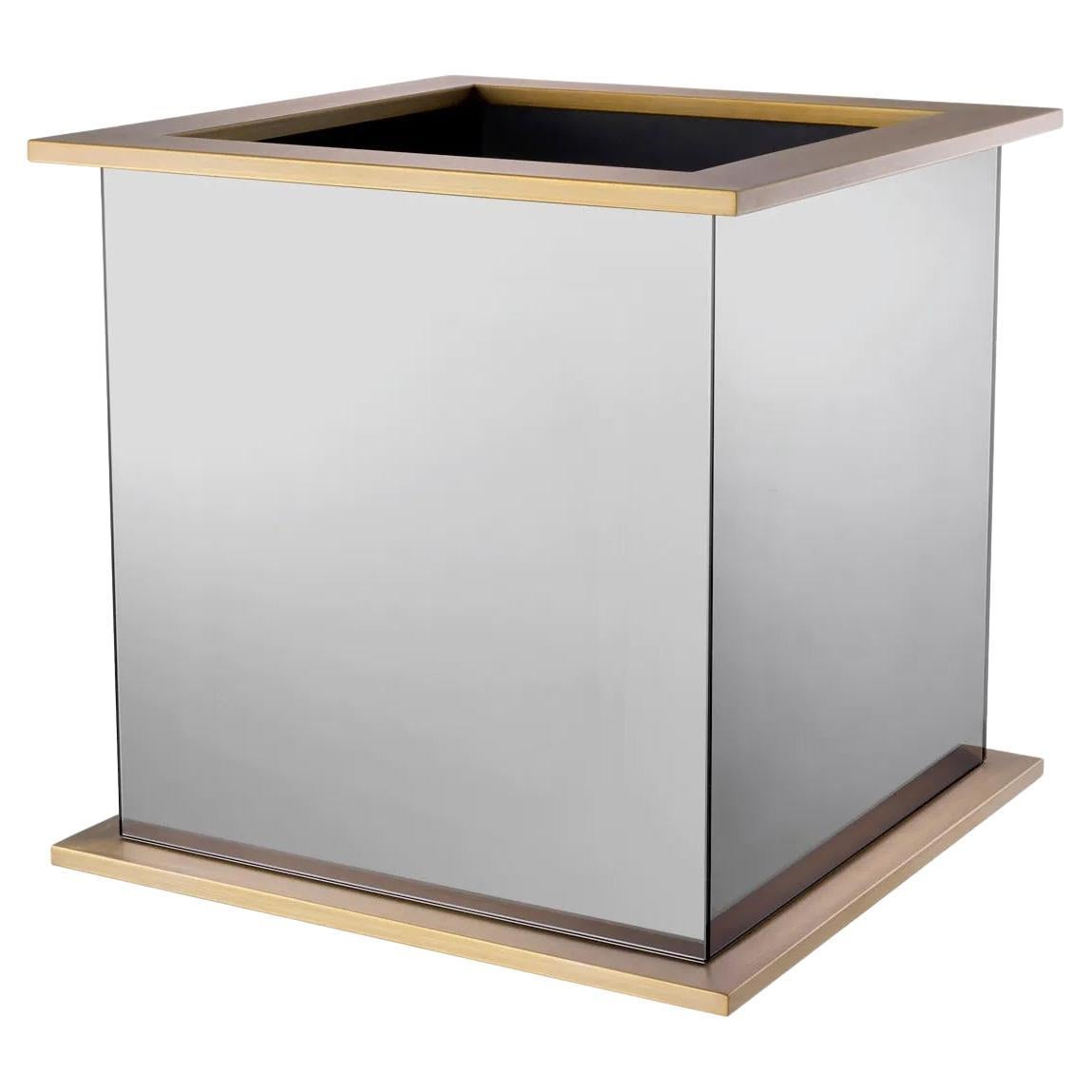 Brushed Brass Planter with Smoked Mirrored Glass, Modern Design. For Sale