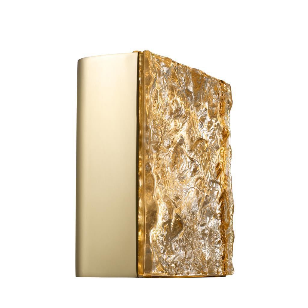 Classic square design and elegant brushed brass profile. Hand shaped rough glass face. Timeless.