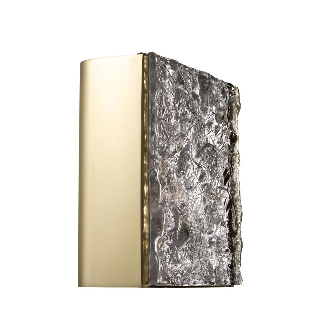 Brushed Brass-Plated Steel and Hand Sculpted Glass Wall Lamp In New Condition In Paris, FR