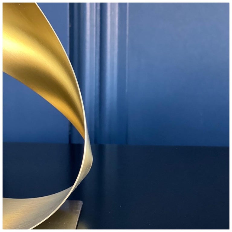Brushed brass sculpture with bronze base For Sale at 1stDibs
