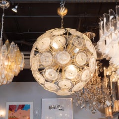 ModernistB rass Sputnik Chandelier w/ Hand Blown Translucent Murano Glass Discs