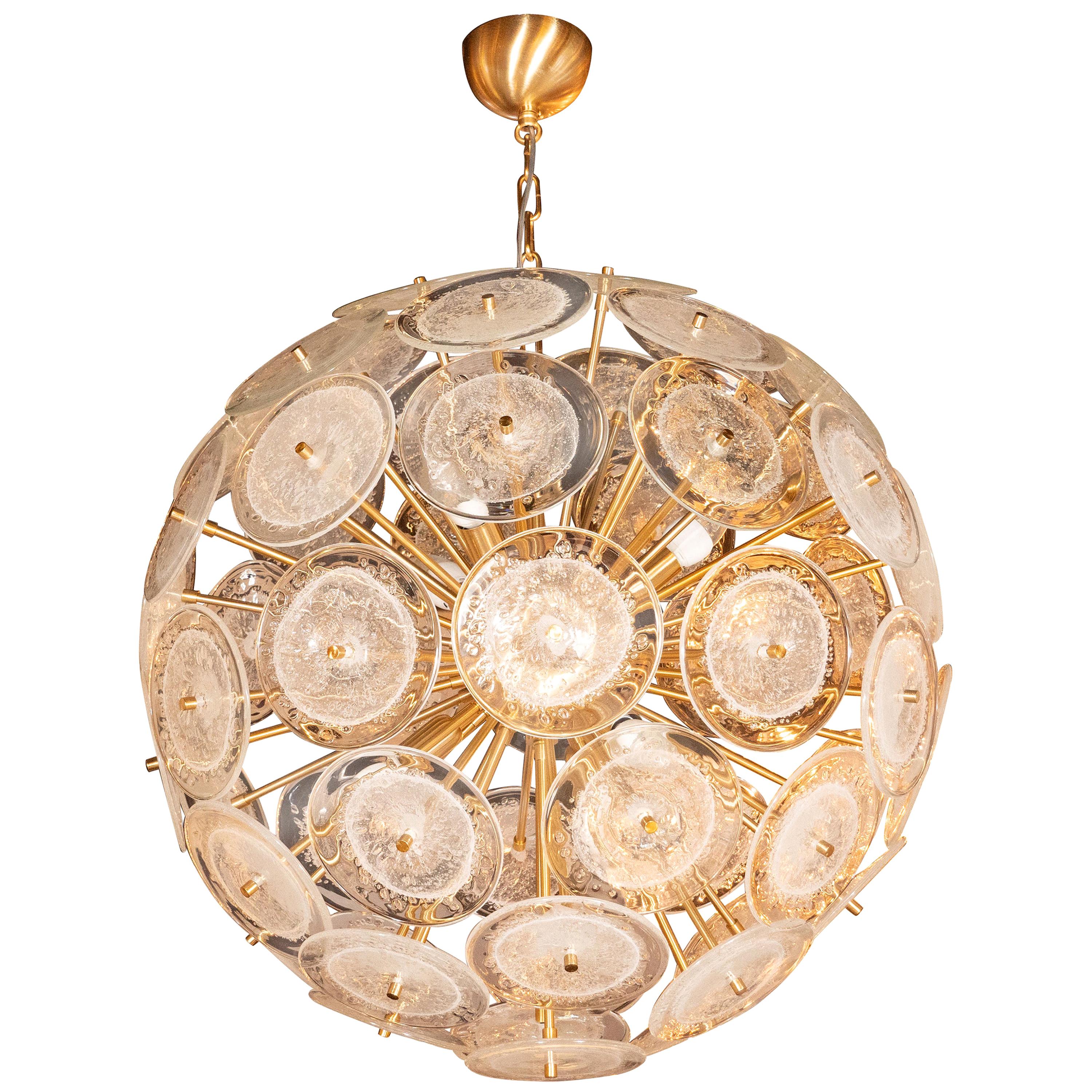 ModernistB rass Sputnik Chandelier w/ Hand Blown Translucent Murano Glass Discs