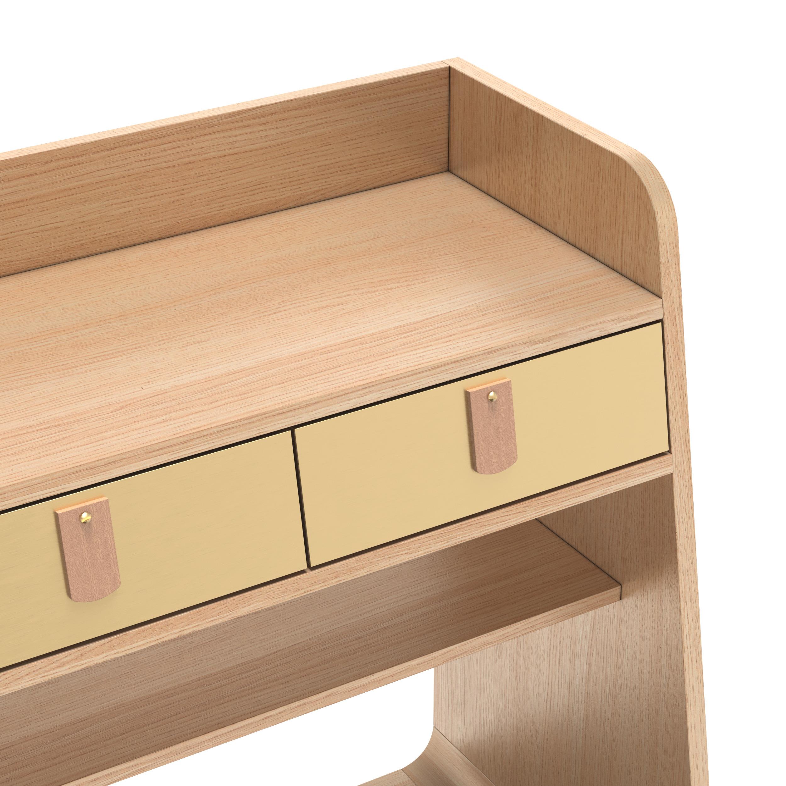 Portuguese Brushed Brass Suzon Floating Nightstand Natural Oak by HARTO For Sale