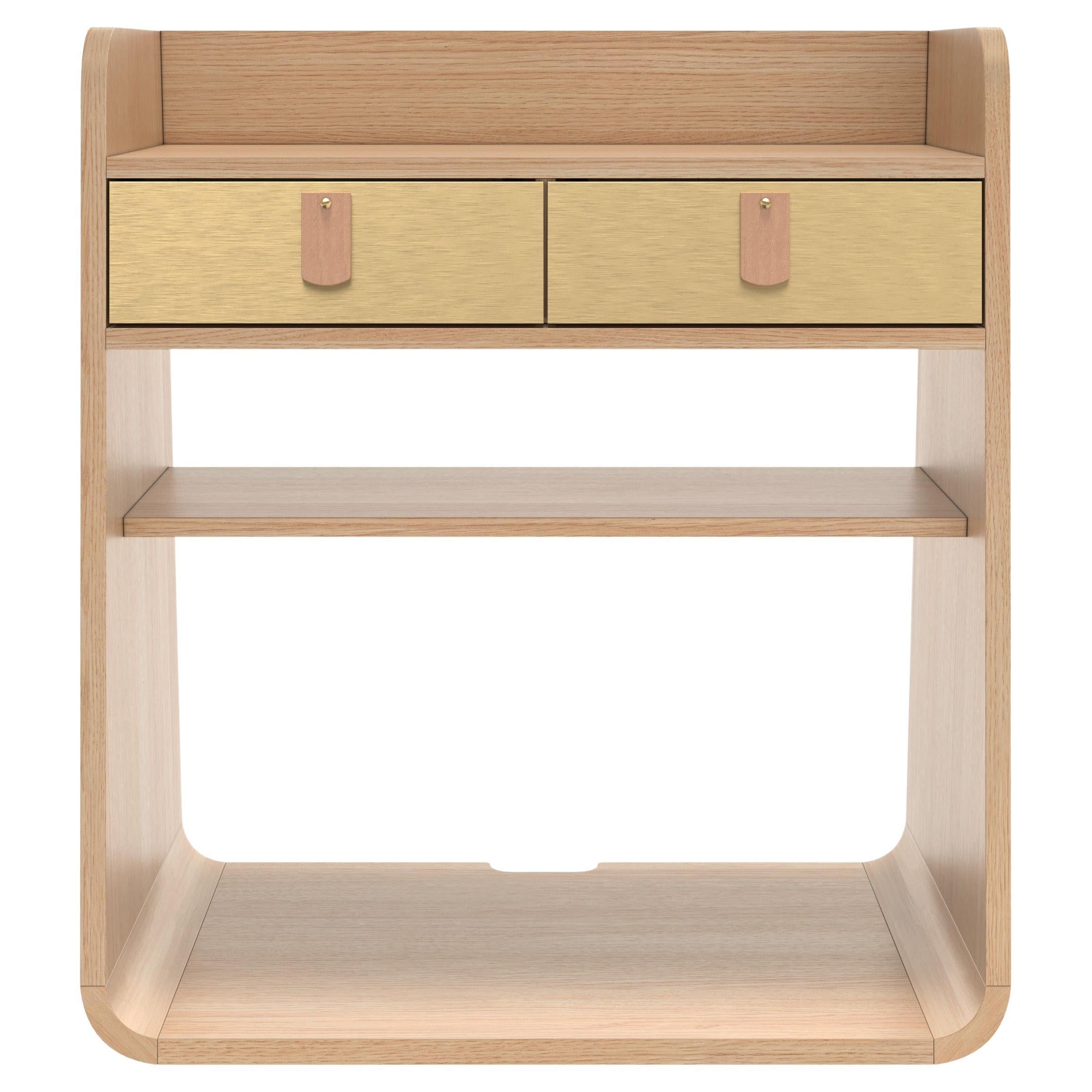 Brushed Brass Suzon Floating Nightstand Natural Oak by HARTO For Sale