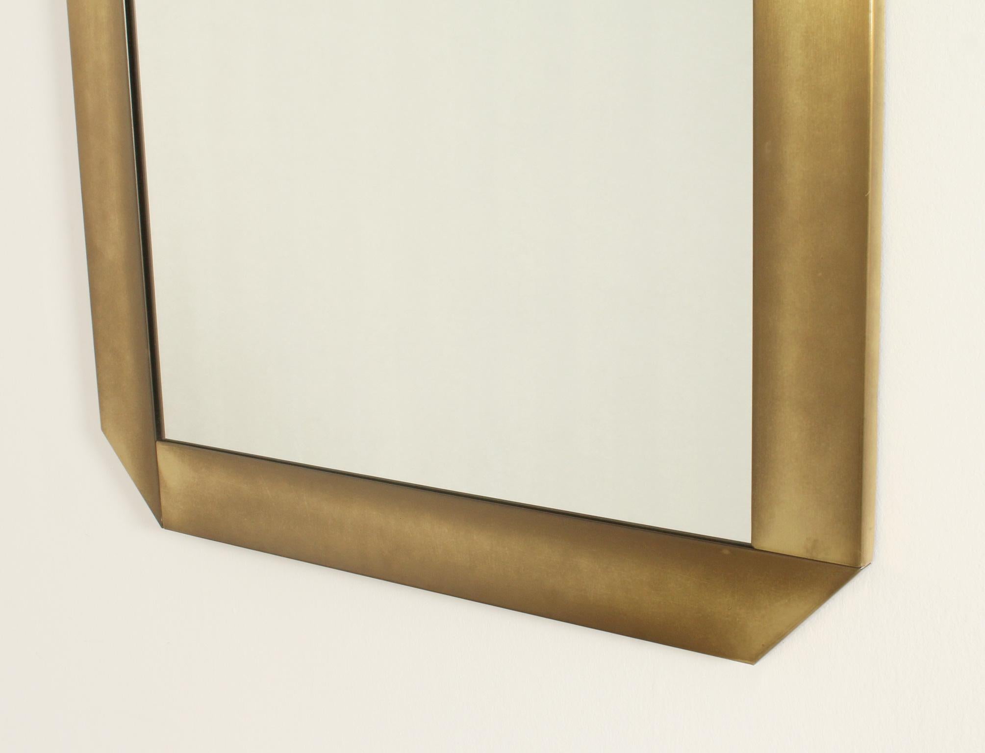 Italian Brushed Brass Wall Mirror by Valenti, Italy, 1970's