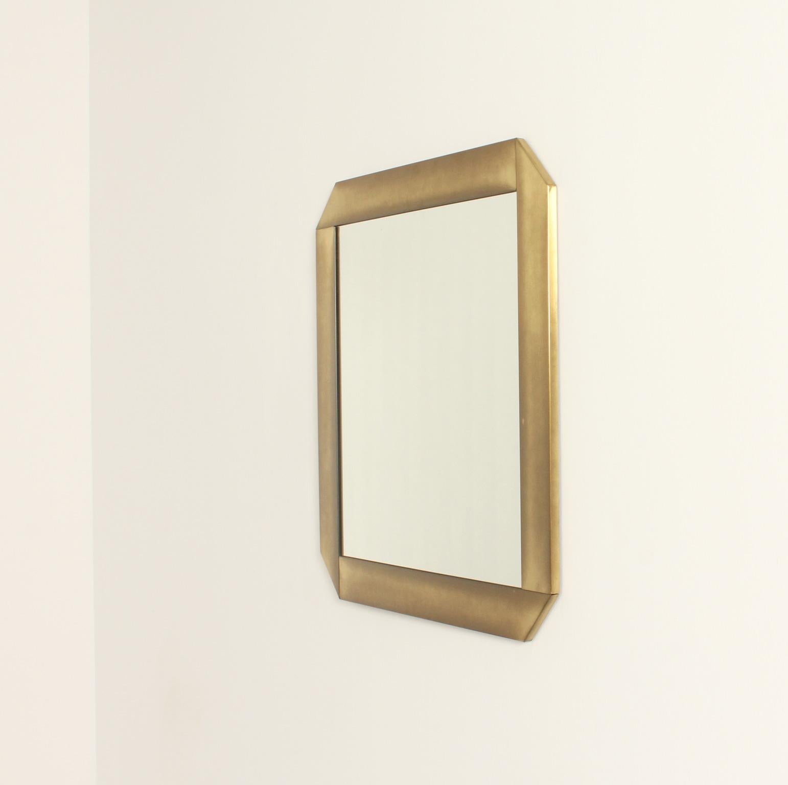 Brushed Brass Wall Mirror by Valenti, Italy, 1970's In Good Condition In Barcelona, ES