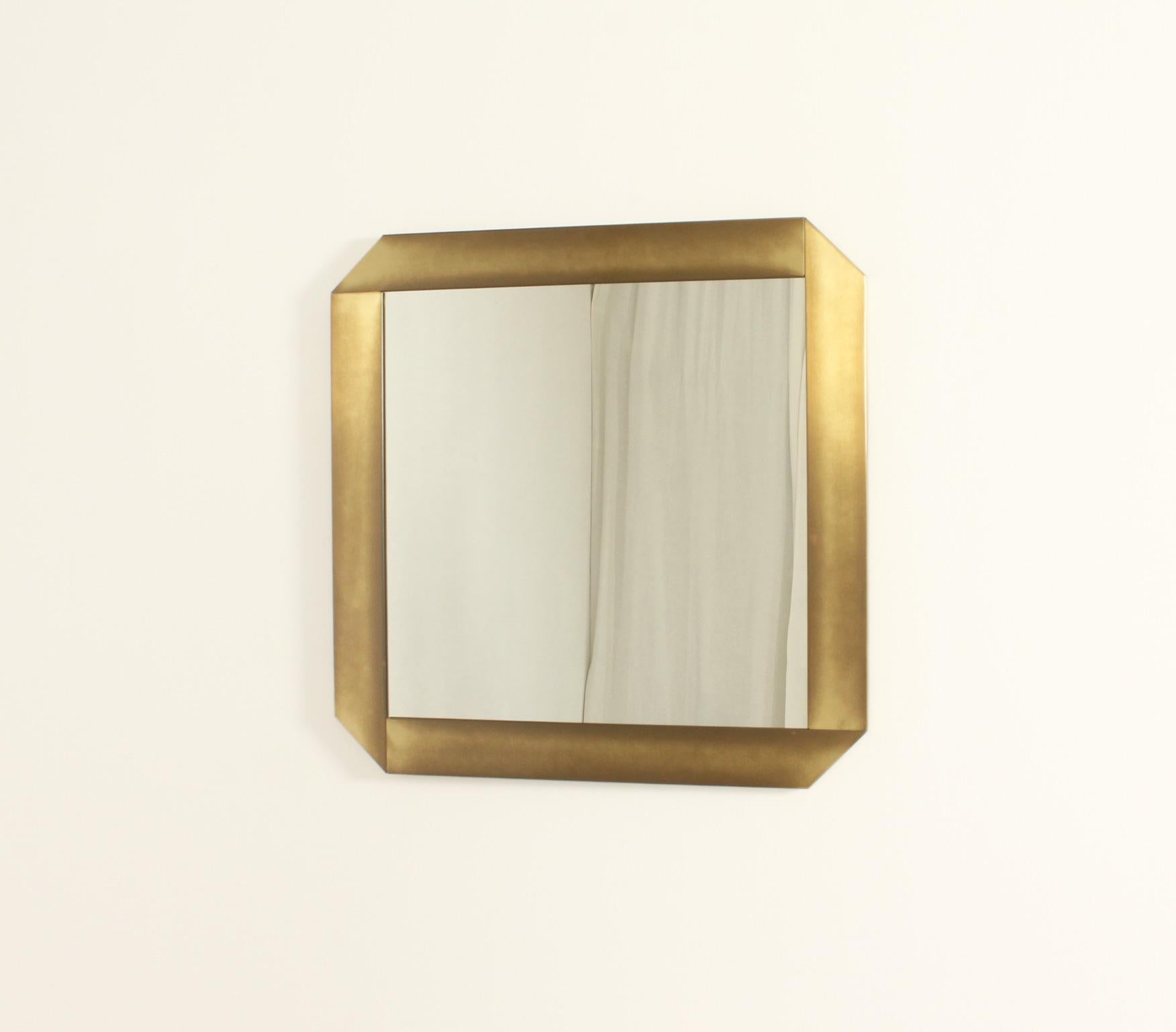 Metal Brushed Brass Wall Mirror by Valenti, Italy, 1970's