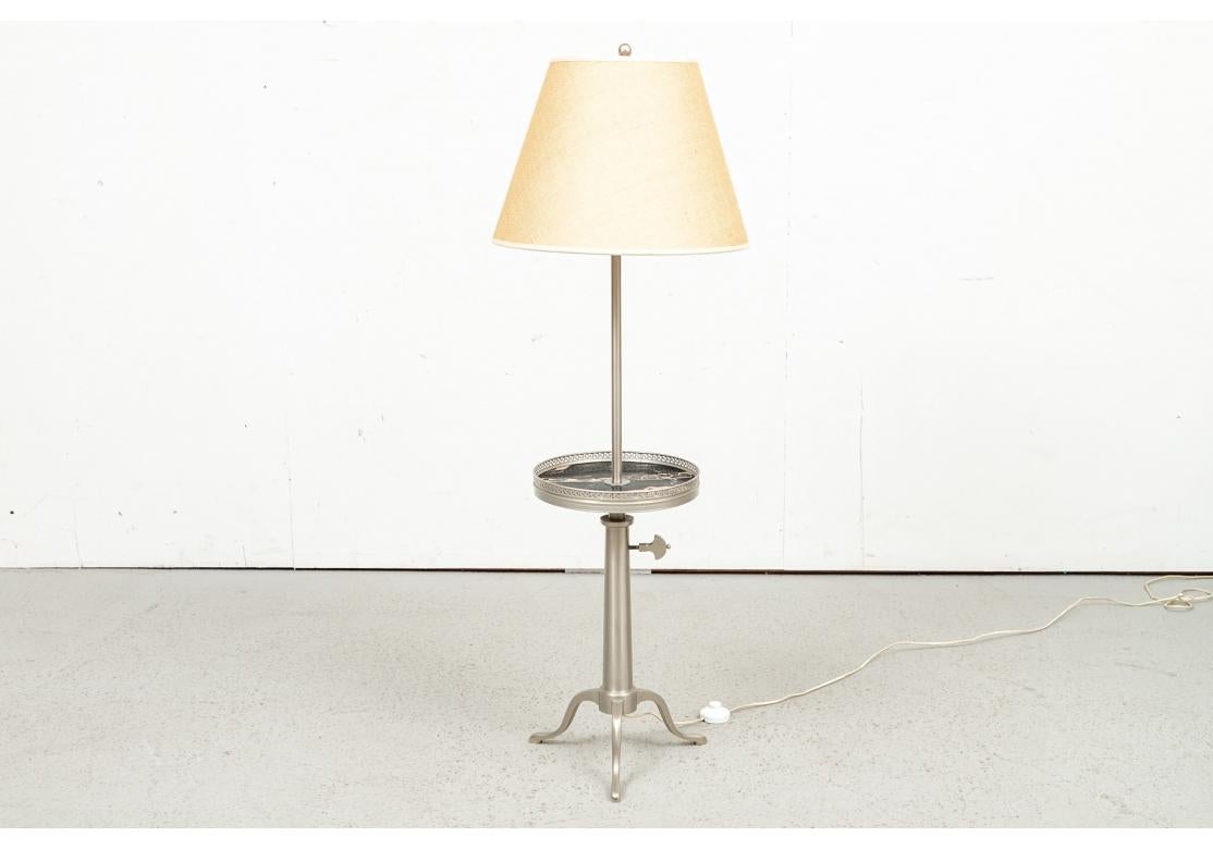 Hollywood Regency Brushed Chrome and Marble Twin Light Lamp Table 