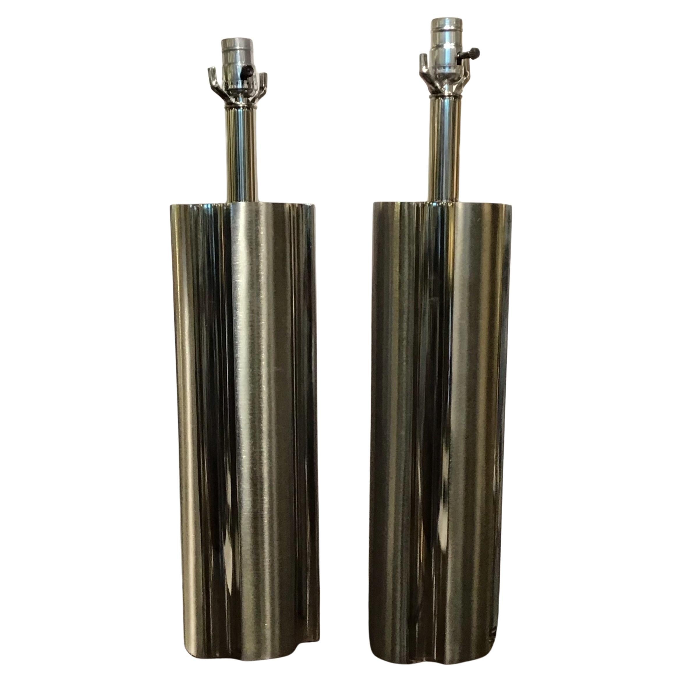 Brushed Chrome paired lamps by Laurel Lamps company For Sale