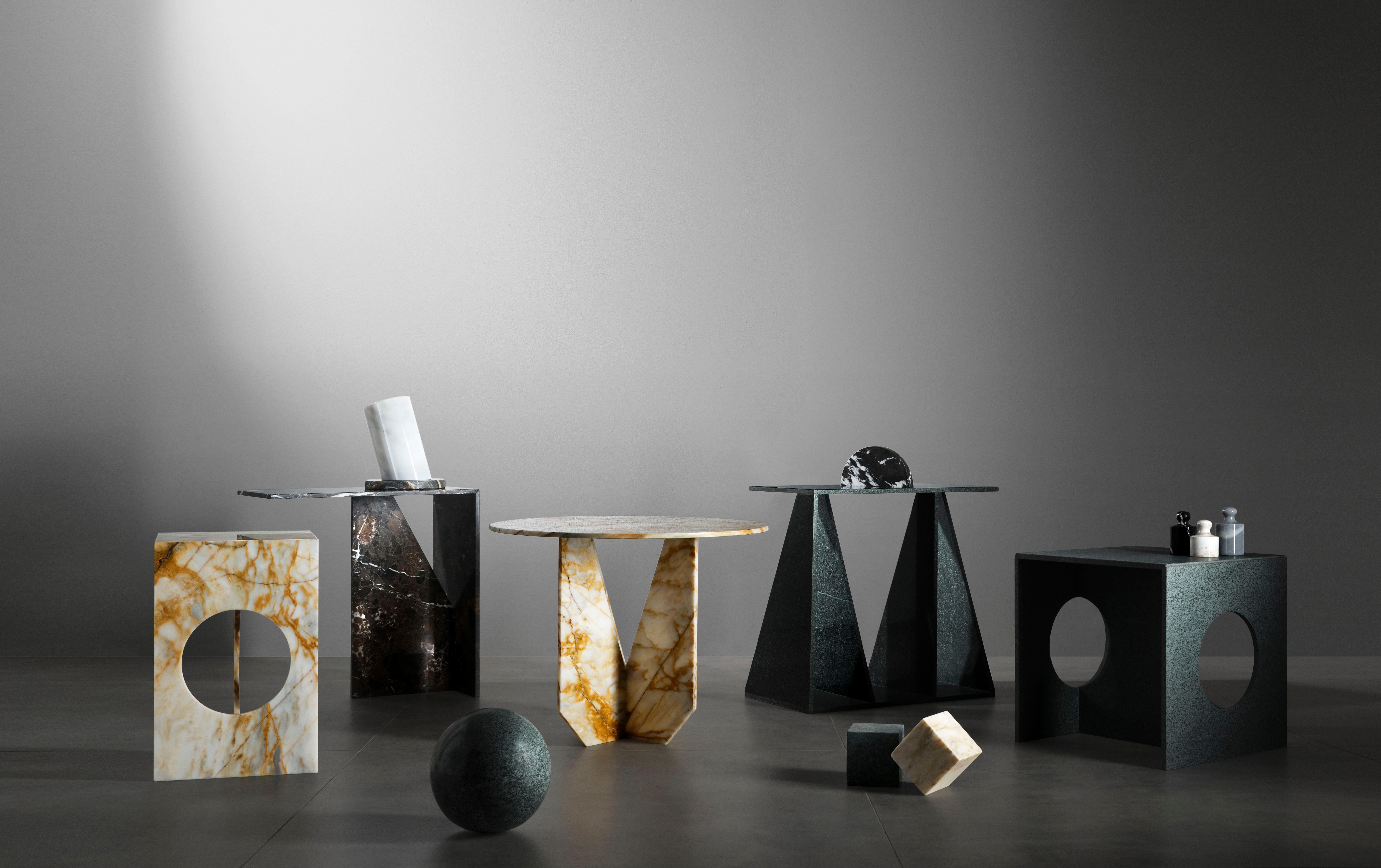 Brushed Diabase Marble Ola Side Table by Studio Mohs In New Condition For Sale In Geneve, CH