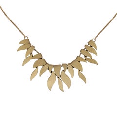 Brushed Fire Motif Graduated Leaf 14K Gold Diamond Necklace