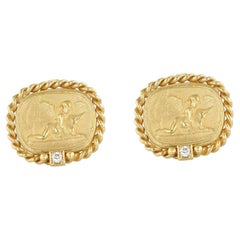 Brushed Gold and Diamond Cherub Earrings