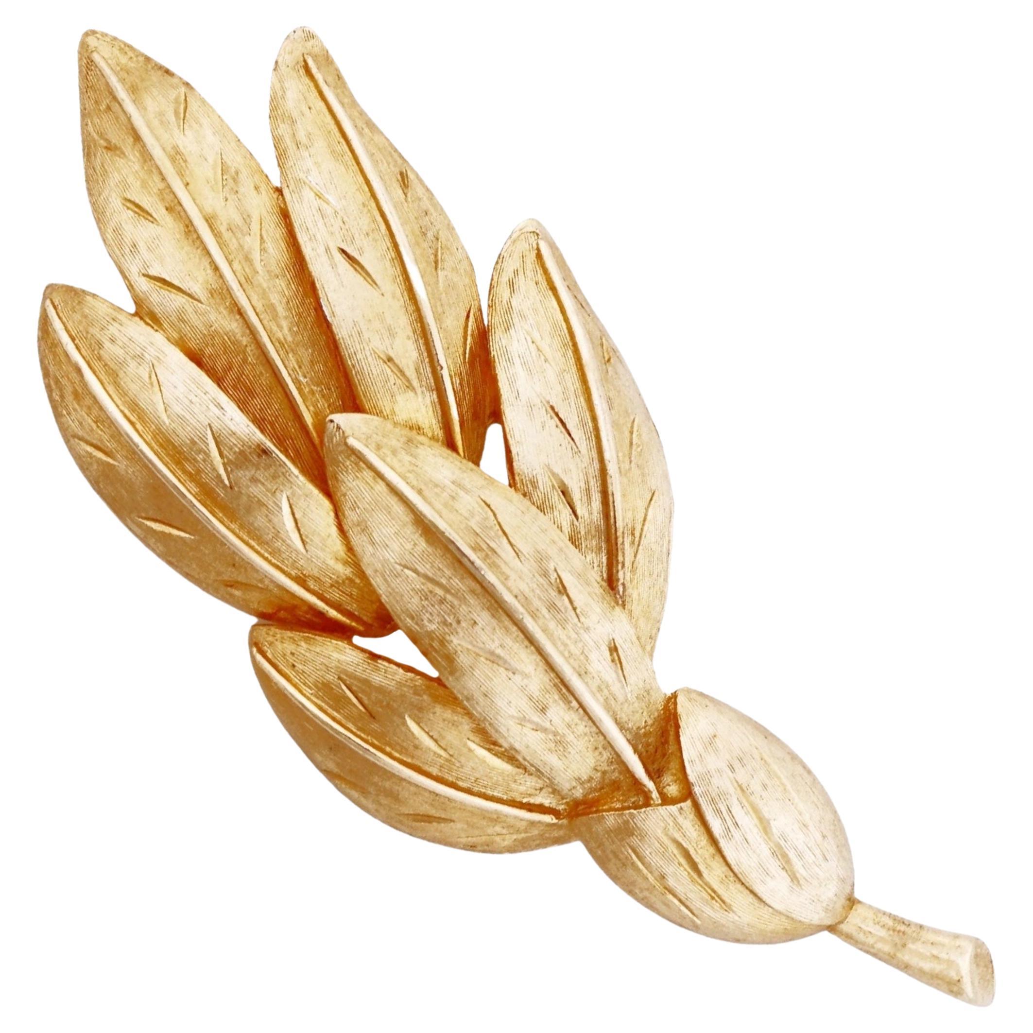 Brushed Gold Leaf Bunch Brooch By Kramer, 1960s