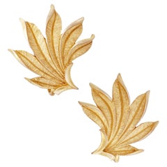 Brushed Gold Leaf Spray Earrings By Crown Trifari, 1960s