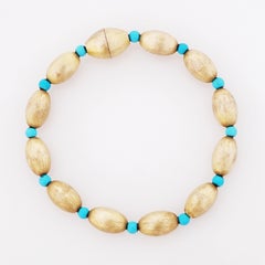 Brushed Gold Vermeil & Turquoise Beaded Bracelet With Magnetic Clasp, 1990s