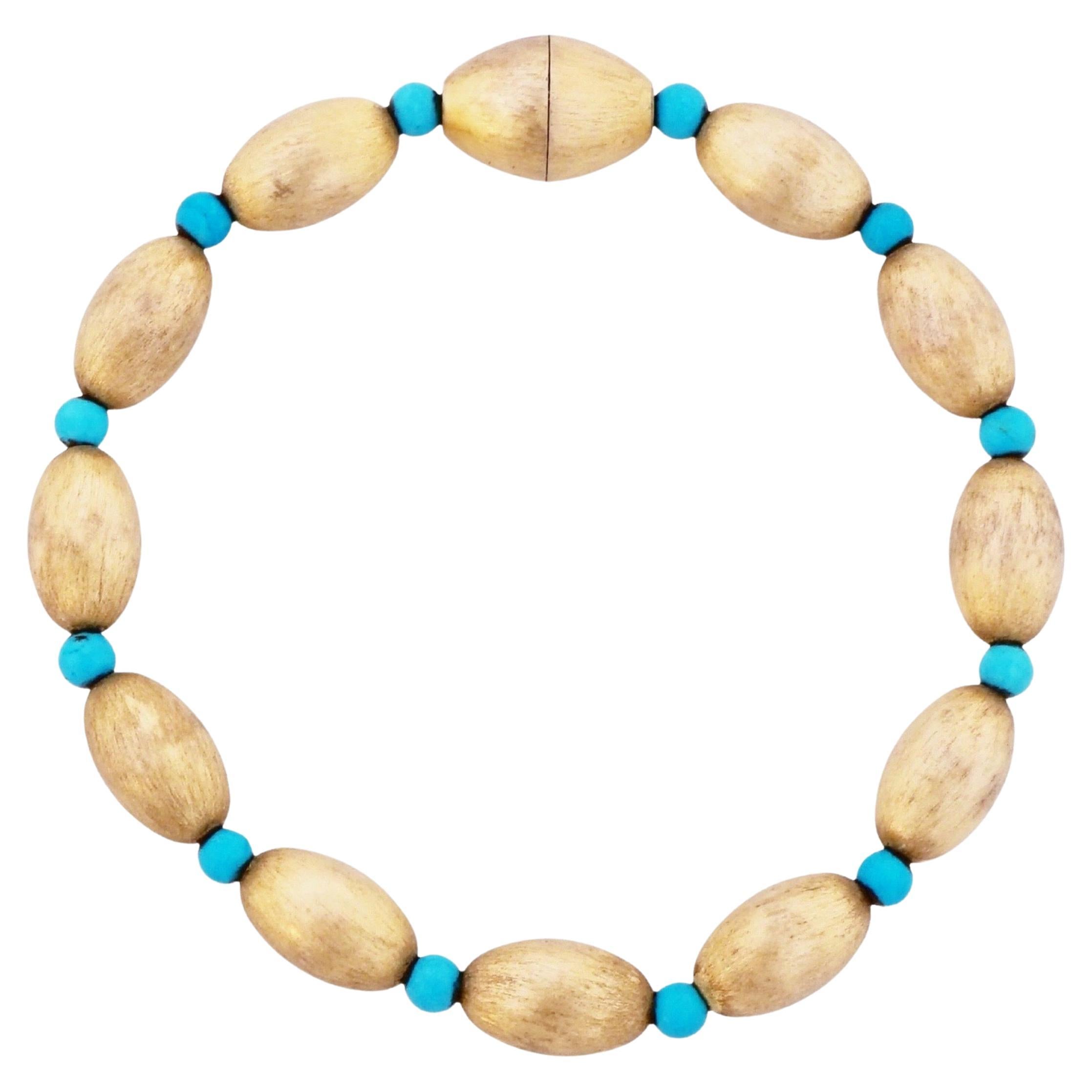Bracelet de perles en or brossé vermeil et turquoise avec fermoir magnétique, années 1990