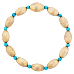 Brushed Gold Vermeil & Turquoise Beaded Bracelet With Magnetic Clasp, 1990s