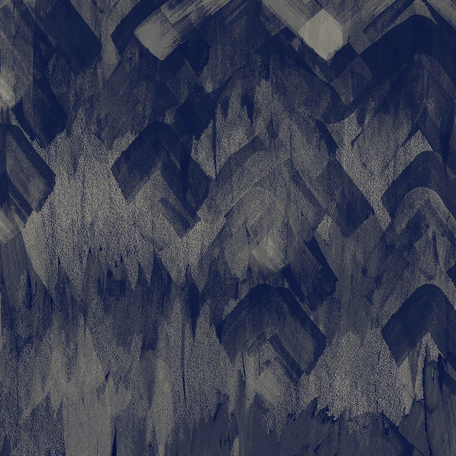 Modern Brushed Herringbone Wallpaper in Blue by 17 Patterns For Sale