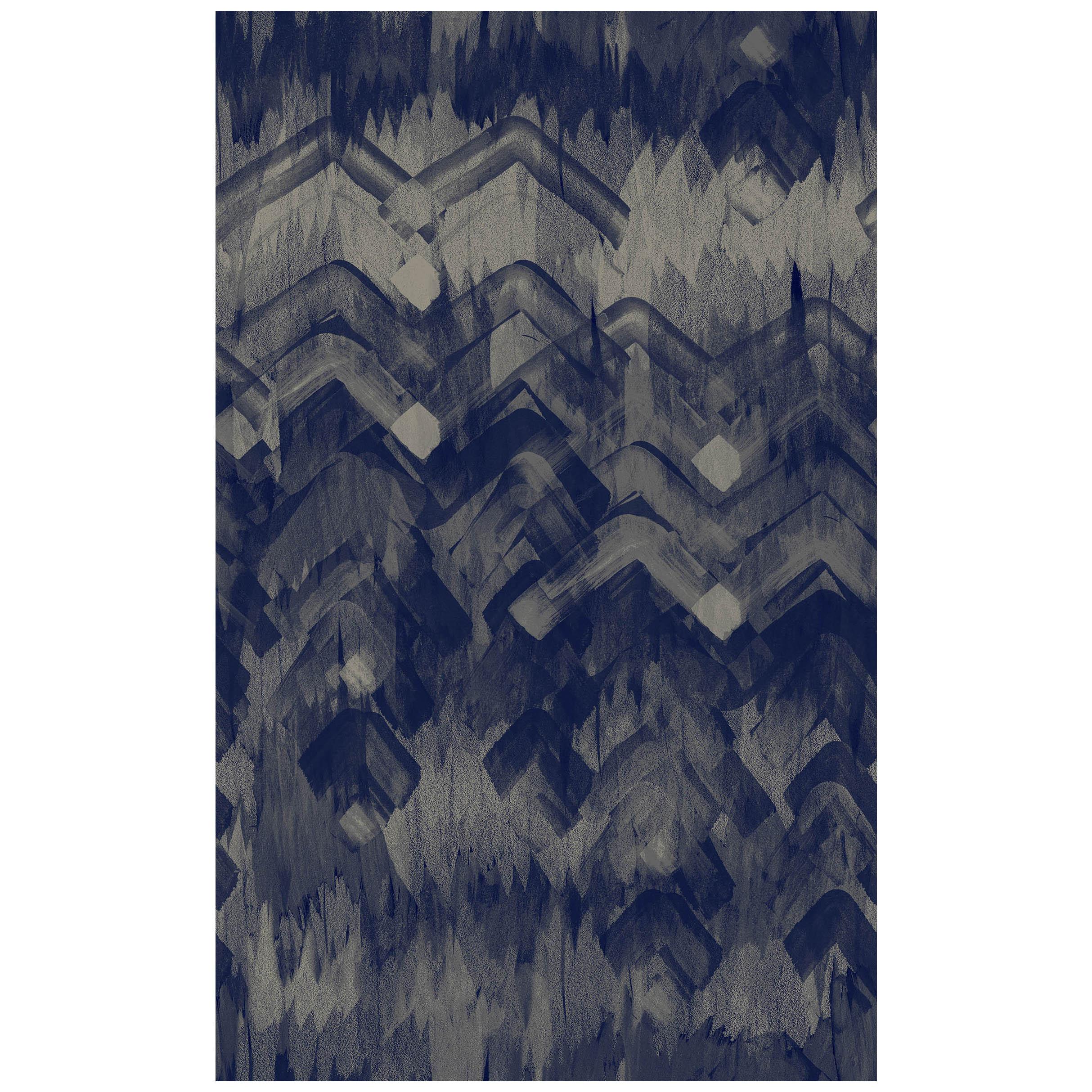 Brushed Herringbone Wallpaper in Blue by 17 Patterns For Sale