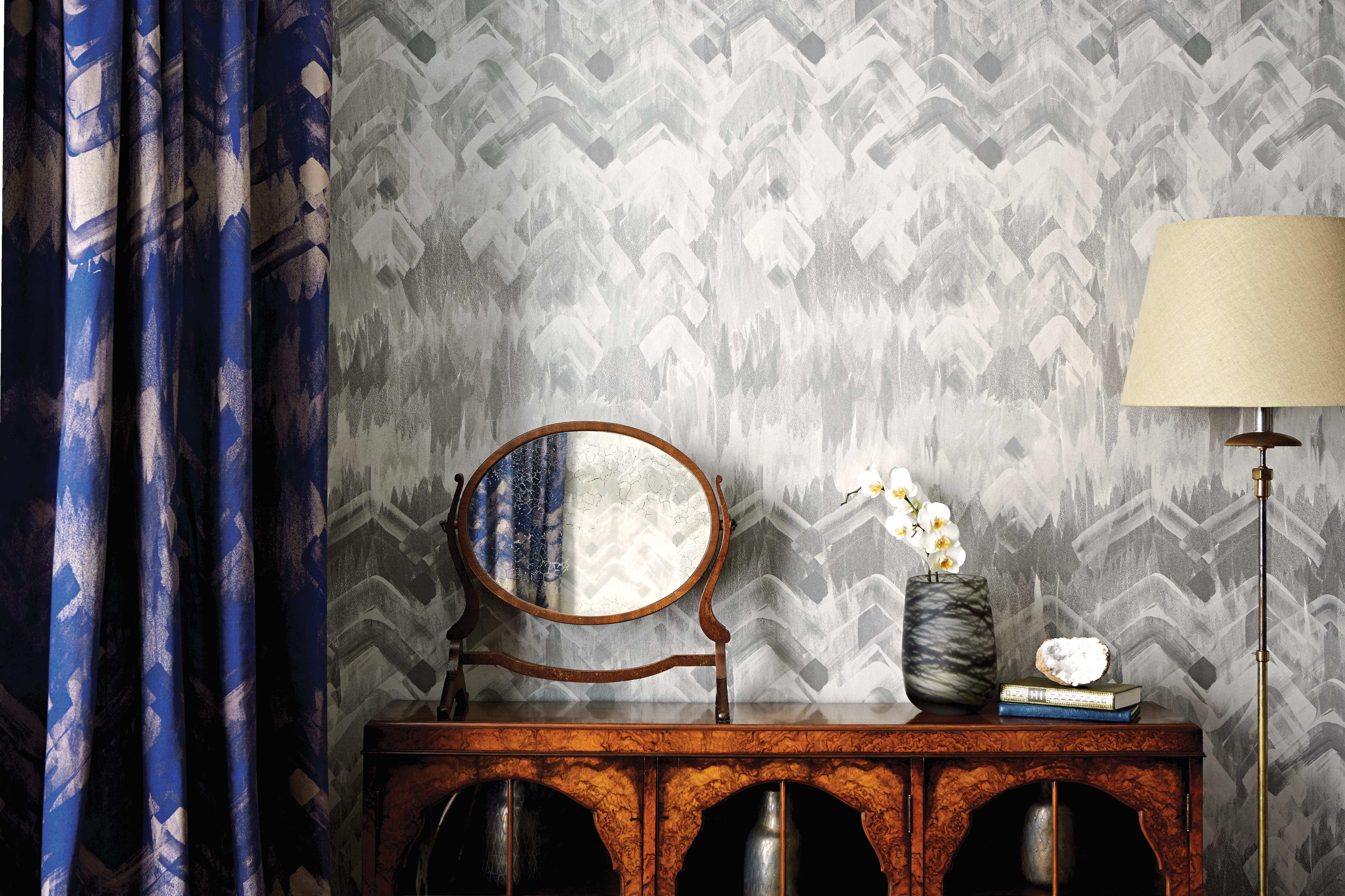 Modern Brushed Herringbone Wallpaper in Grey by 17 Patterns For Sale