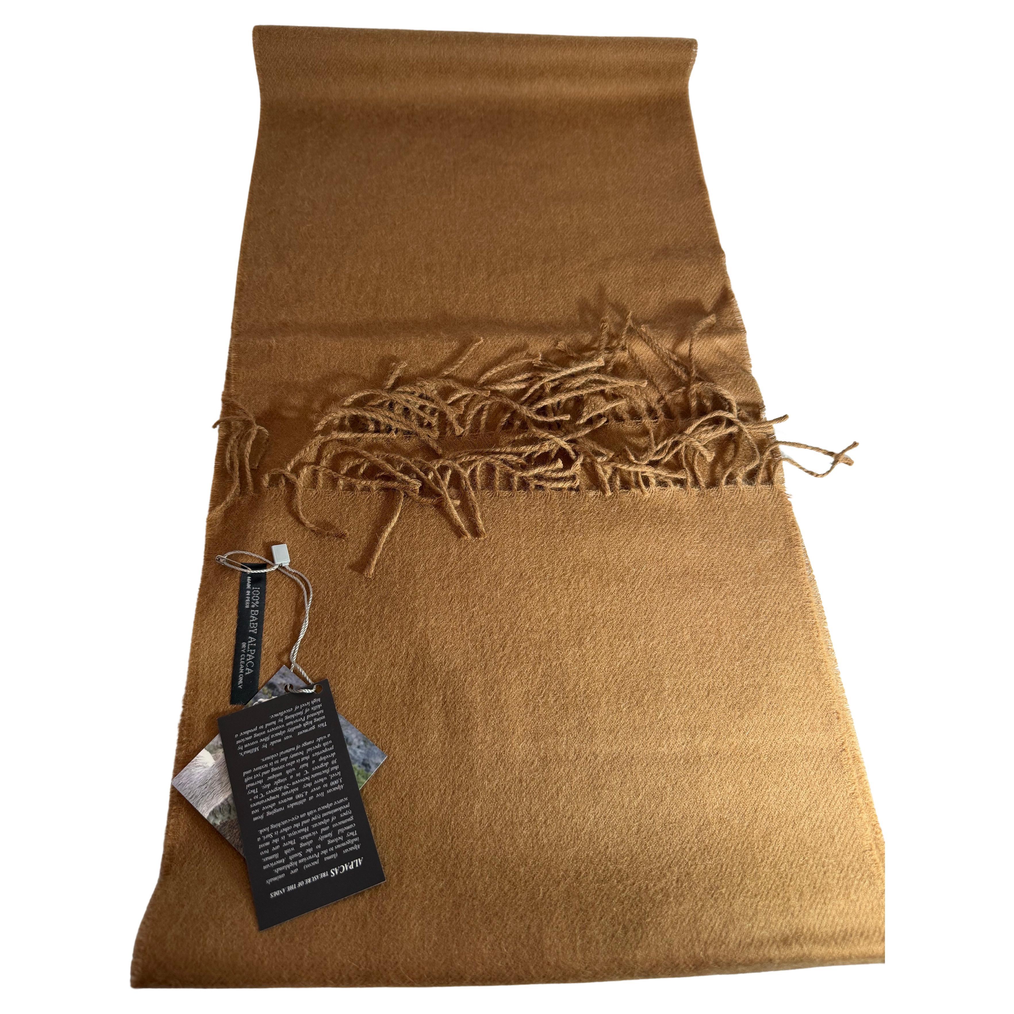 Scialle/stola / sciarpa con frange lunghe e spazzolate, 100 % Baby Alpaca, MARRONE, 67X12 in vendita
