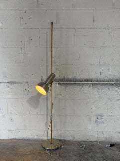 Brushed Metal and Brass Adjustable Spotlight Task Floor Lamp Vintage