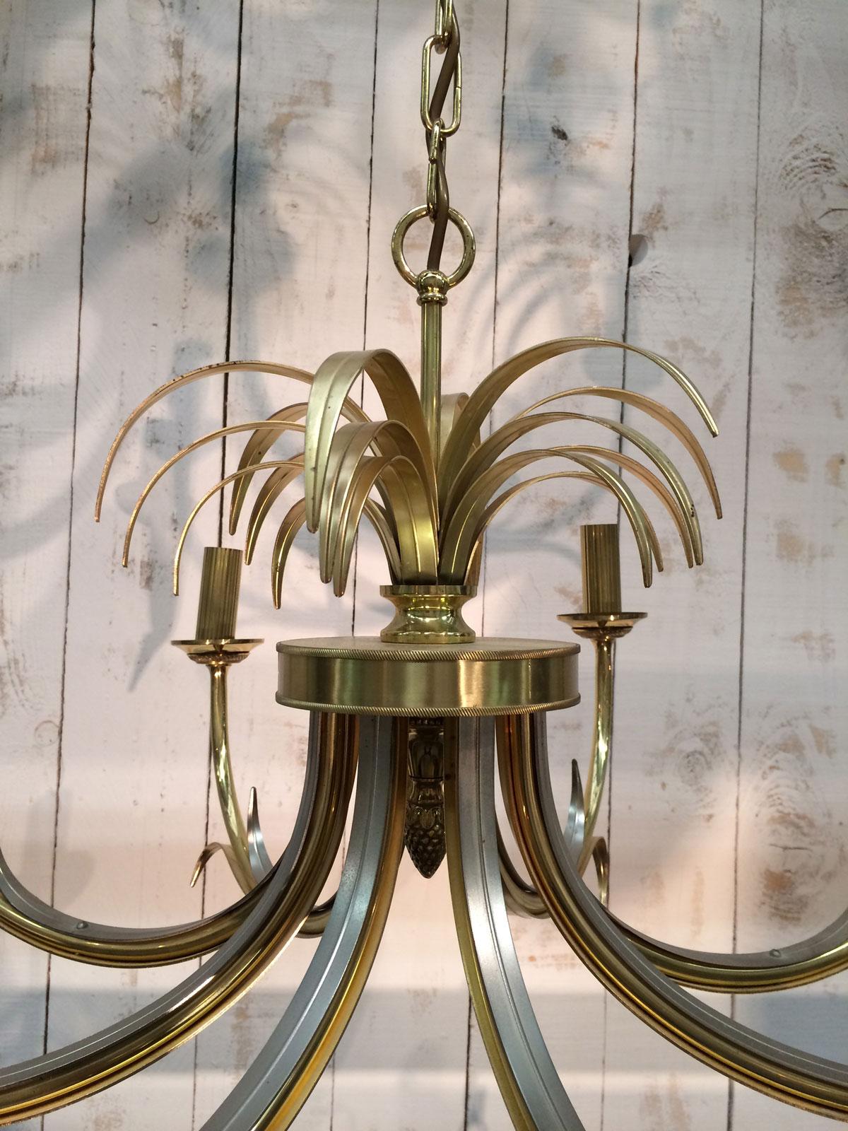 Brushed Metal and Gilt Metal Pineapple Chandelier in the Style of Maison Baguès For Sale 4