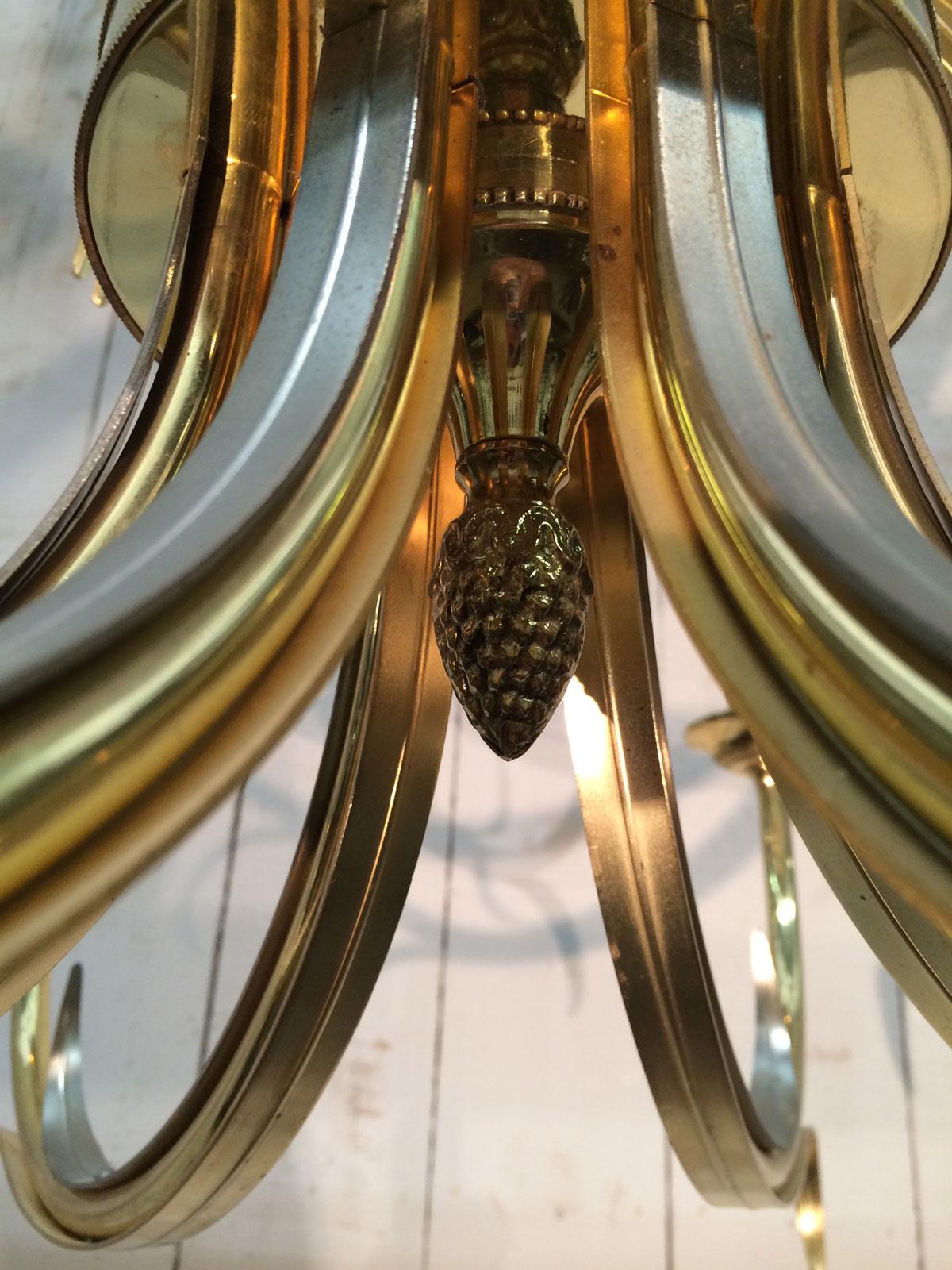 Brushed Metal and Gilt Metal Pineapple Chandelier in the Style of Maison Baguès For Sale 5