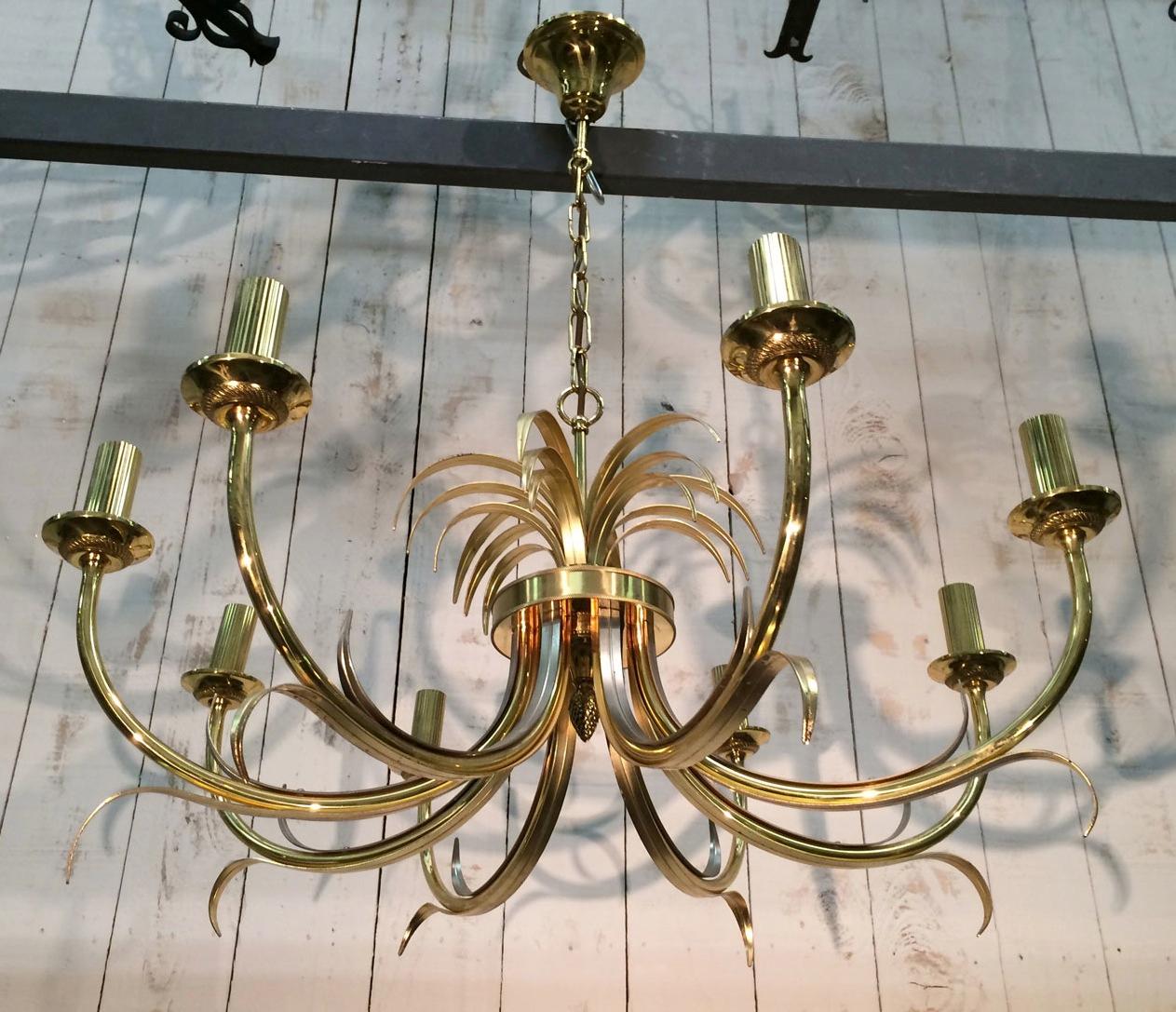 Brushed Metal and Gilt Metal Pineapple Chandelier in the Style of Maison Baguès For Sale 6