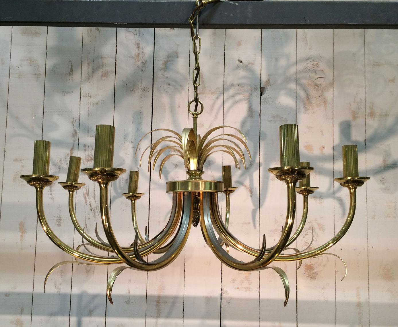 Brushed Metal and Gilt Metal Pineapple Chandelier in the Style of Maison Baguès For Sale 9