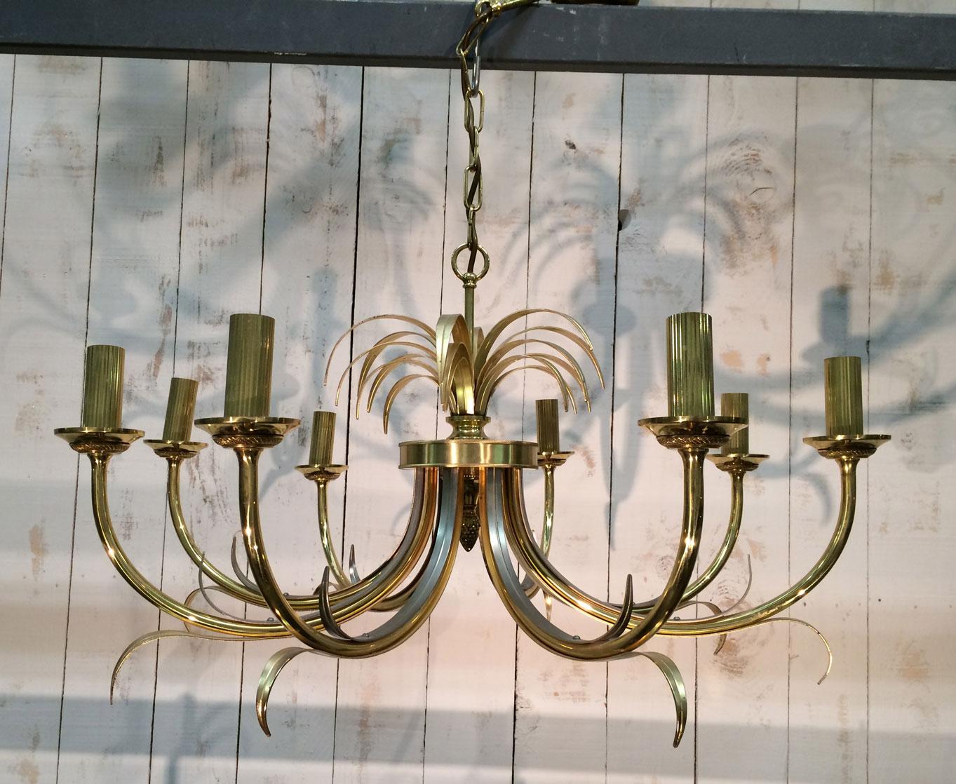 Brushed Metal and Gilt Metal Pineapple Chandelier in the Style of Maison Baguès For Sale 10