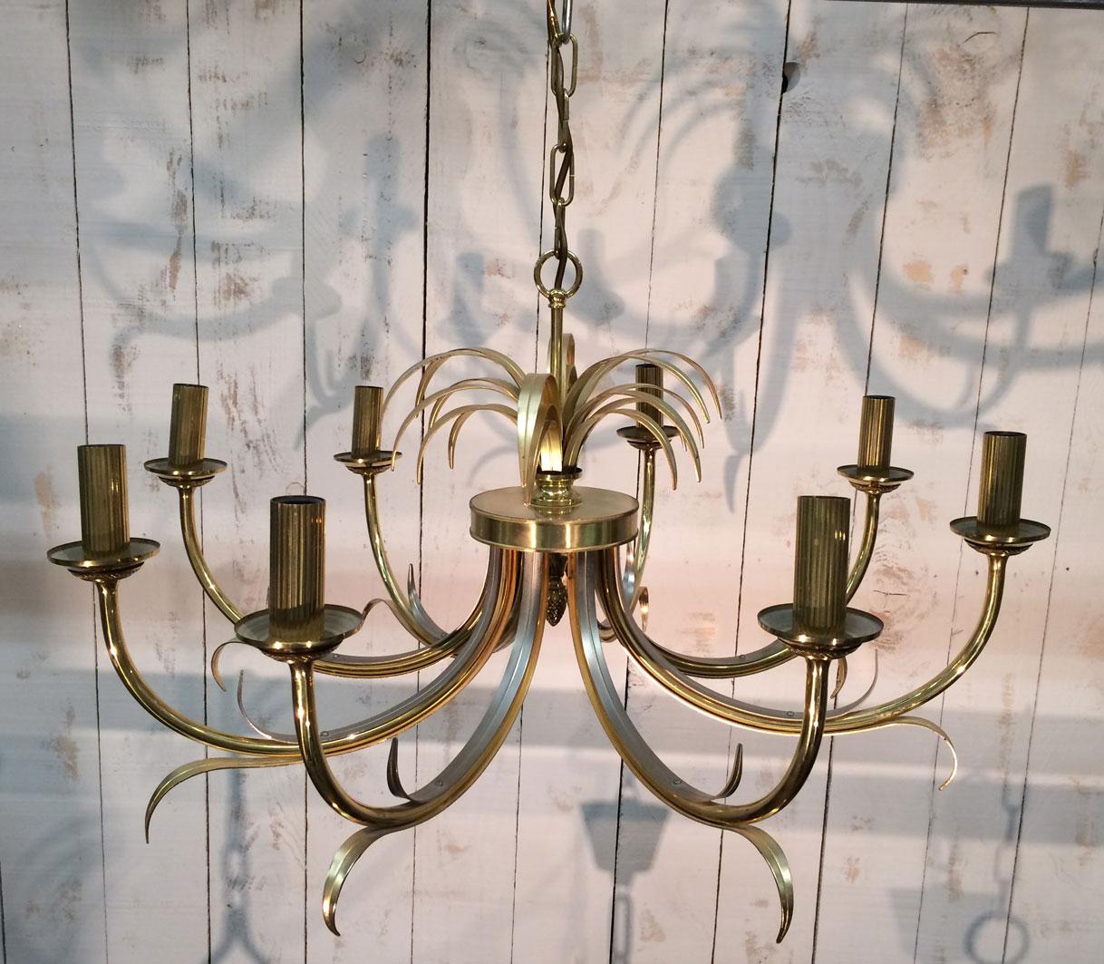 Brushed Metal and Gilt Metal Pineapple Chandelier in the Style of Maison Baguès For Sale 11